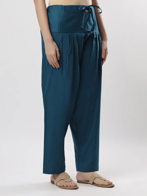 Kohinoorised_Pure_Cotton_Salwar_(Semi-Patiala)_With_Drawstrings_Peacock_Green