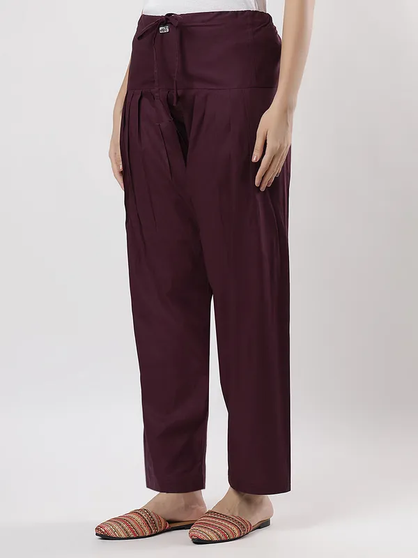 Kohinoorised_Pure_Cotton_Salwar_(Semi-Patiala)_With_Drawstrings_Wine