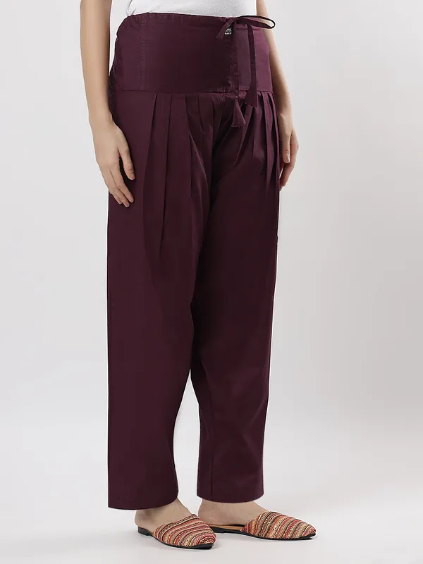 Kohinoorised_Pure_Cotton_Salwar_(Semi-Patiala)_With_Drawstrings_Wine