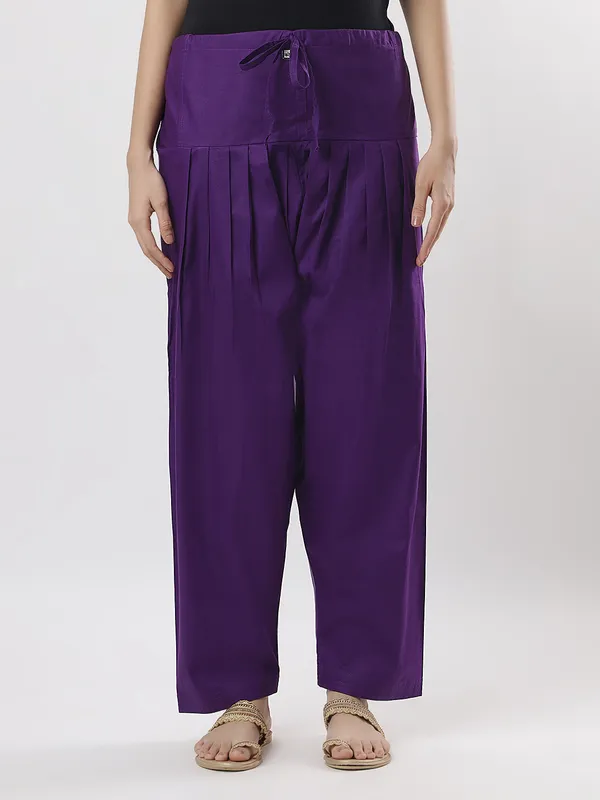 Kohinoorised_Pure_Cotton_Salwar_(Semi-Patiala)_With_Drawstrings_Purple