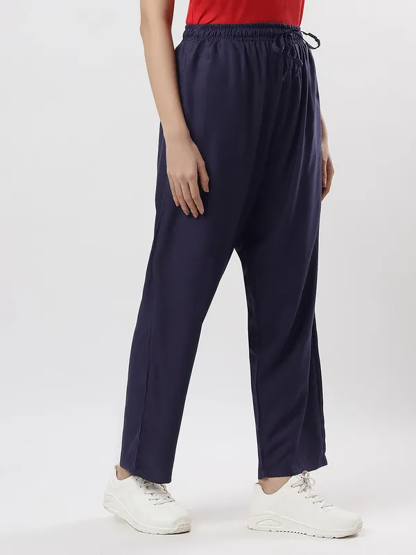 Kohinoorised_Pure_Viscose_Plain_Relaxed_Pyjamas_With_Two_Side_Pockets_Navy_Blue