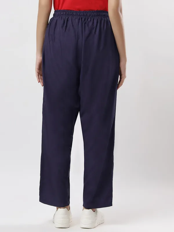 Kohinoorised_Pure_Viscose_Plain_Relaxed_Pyjamas_With_Two_Side_Pockets_Navy_Blue
