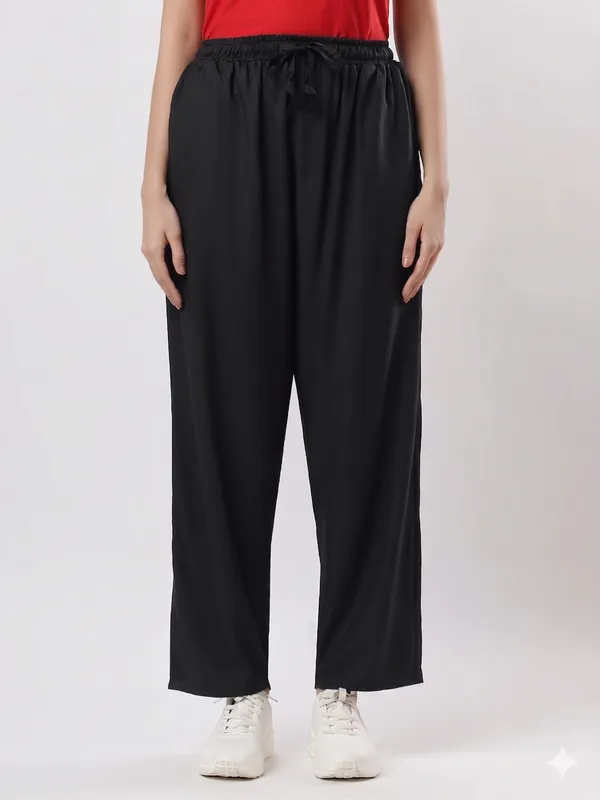 Kohinoorised_Pure_Viscose_Plain_Relaxed_Pyjamas_With_Two_Side_Pockets_Black