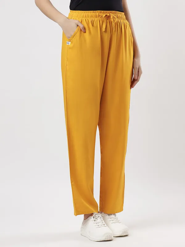 Kohinoorised_Pure_Viscose_Plain_Relaxed_Pyjamas_With_Two_Side_Pockets_Mustard