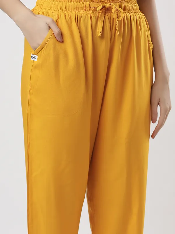 Kohinoorised_Pure_Viscose_Plain_Relaxed_Pyjamas_With_Two_Side_Pockets_Mustard