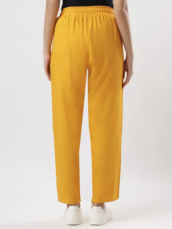 Kohinoorised_Pure_Viscose_Plain_Relaxed_Pyjamas_With_Two_Side_Pockets_Mustard