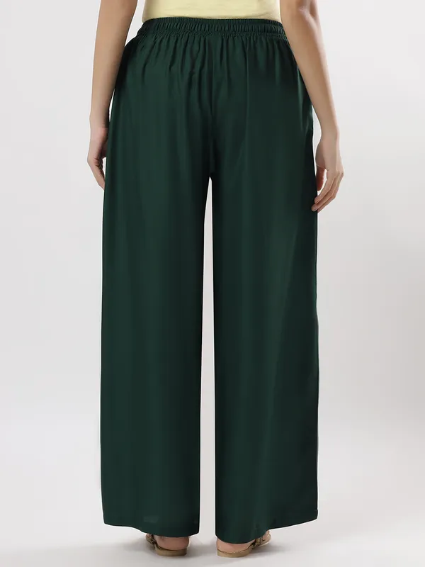 Kohinoorised_Pure_Viscos_Rayon_Palazzo_With_Two_Side_Pockets_With_Miyani_and_Drawstring_Bottlegreen