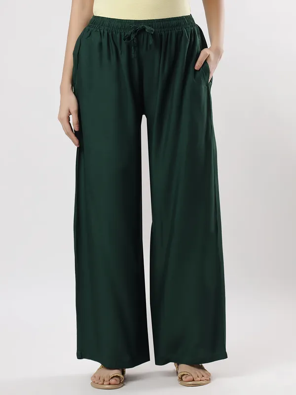 Kohinoorised_Pure_Viscos_Rayon_Palazzo_With_Two_Side_Pockets_With_Miyani_and_Drawstring_Bottlegreen
