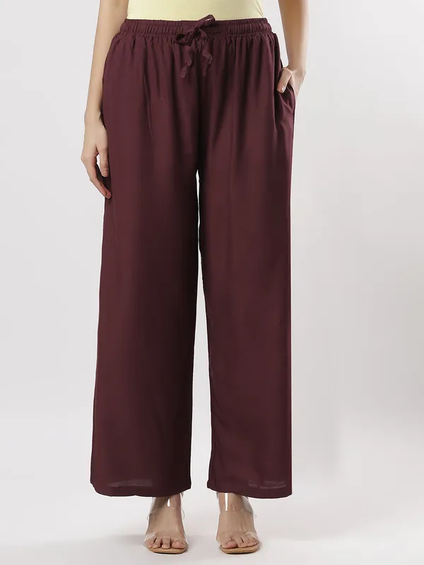Kohinoorised_Pure_Viscos_Rayon_Palazzo_With_Two_Side_Pockets_With_Miyani_and_Drawstring_Coffee