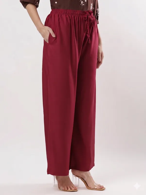 Kohinoorised_Pure_Viscos_Rayon_Palazzo_With_Two_Side_Pockets_With_Miyani_and_Drawstring_Maroon