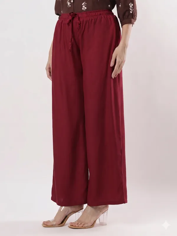 Kohinoorised_Pure_Viscos_Rayon_Palazzo_With_Two_Side_Pockets_With_Miyani_and_Drawstring_Maroon