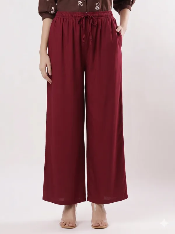 Kohinoorised_Pure_Viscos_Rayon_Palazzo_With_Two_Side_Pockets_With_Miyani_and_Drawstring_Maroon