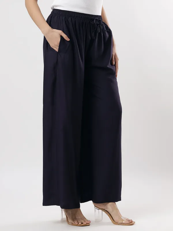 Kohinoorised_Pure_Viscos_Rayon_Palazzo_With_Two_Side_Pockets_With_Miyani_and_Drawstring_Navy_Blue