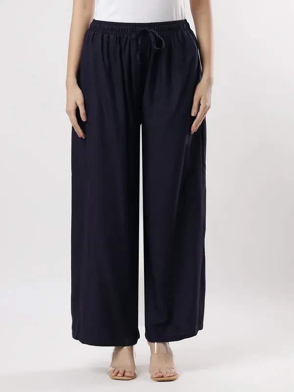 Kohinoorised_Pure_Viscos_Rayon_Palazzo_With_Two_Side_Pockets_With_Miyani_and_Drawstring_Navy_Blue