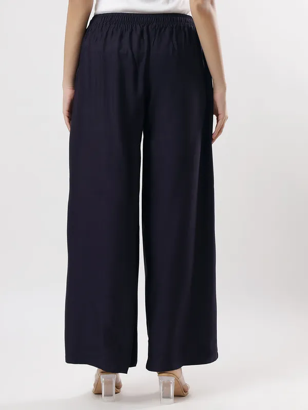 Kohinoorised_Pure_Viscos_Rayon_Palazzo_With_Two_Side_Pockets_With_Miyani_and_Drawstring_Navy_Blue
