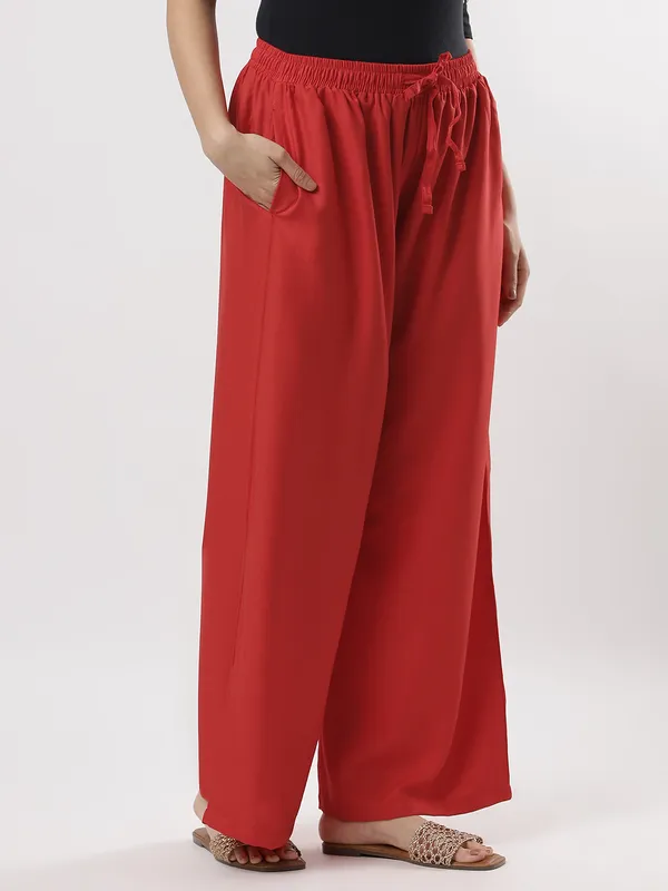 Kohinoorised_Pure_Viscos_Rayon_Palazzo_With_Two_Side_Pockets_With_Miyani_and_Drawstring_Red