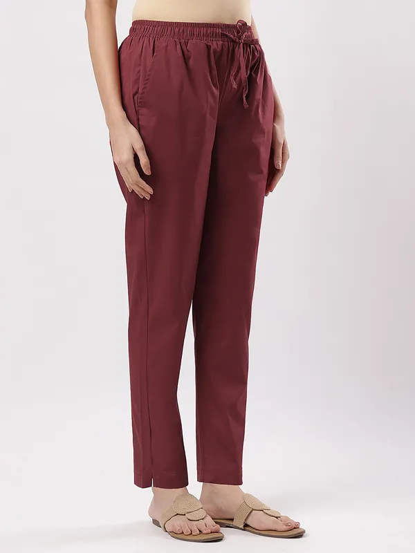 Kohinoorised_Stretchable_Cotton_Pants_With_Drawstring_and_Two_Side_Pockets_(Shrinkage_Free)_Dark_Maroon