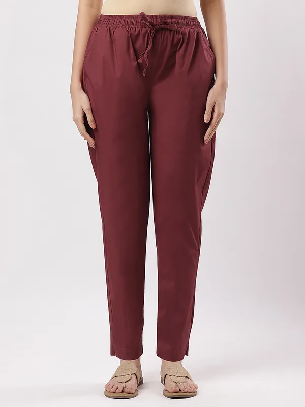 Kohinoorised_Stretchable_Cotton_Pants_With_Drawstring_and_Two_Side_Pockets_(Shrinkage_Free)_Dark_Maroon