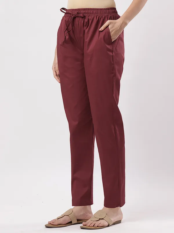 Kohinoorised_Stretchable_Cotton_Pants_With_Drawstring_and_Two_Side_Pockets_(Shrinkage_Free)_Dark_Maroon