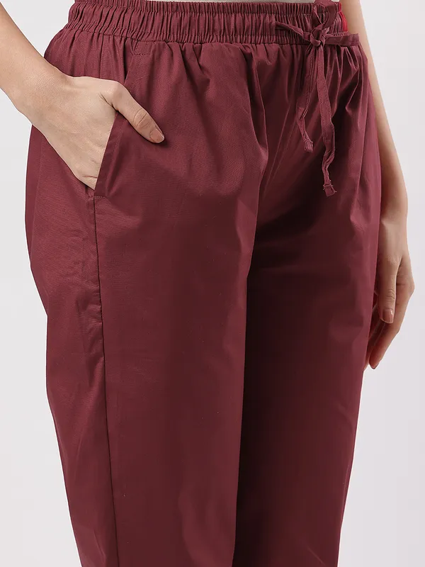 Kohinoorised_Stretchable_Cotton_Pants_With_Drawstring_and_Two_Side_Pockets_(Shrinkage_Free)_Dark_Maroon