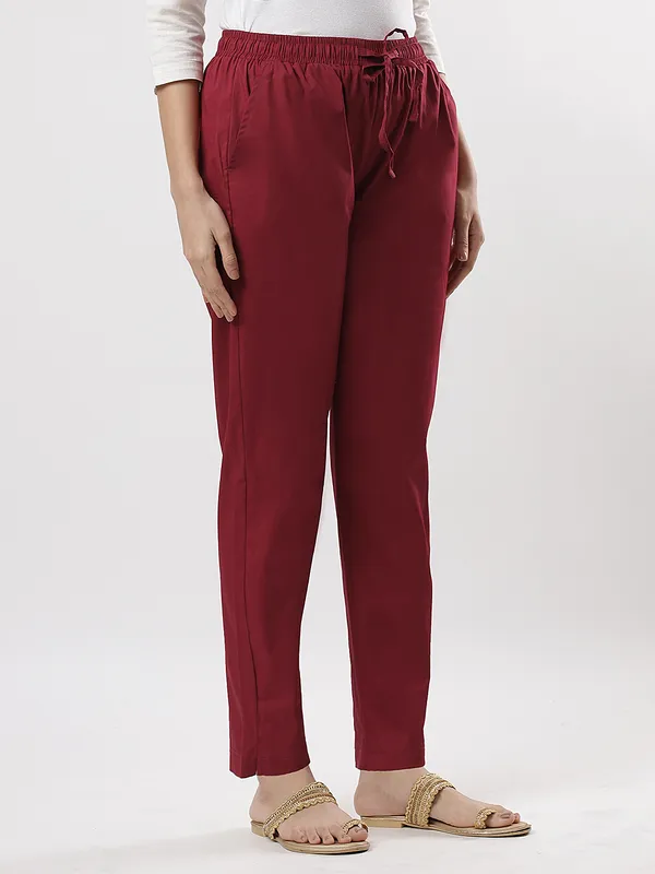 Kohinoorised_Stretchable_Cotton_Pants_With_Drawstring_and_Two_Side_Pockets_(Shrinkage_Free)_Maroon