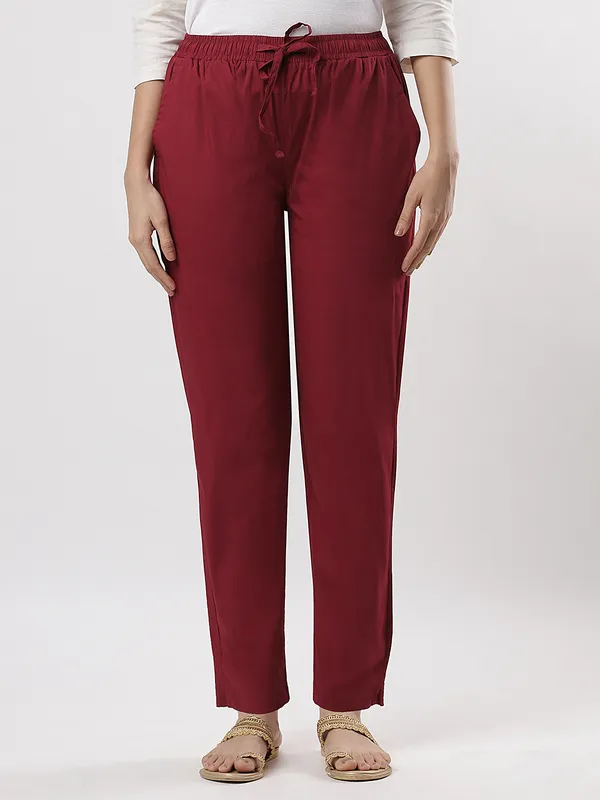 Kohinoorised_Stretchable_Cotton_Pants_With_Drawstring_and_Two_Side_Pockets_(Shrinkage_Free)_Maroon