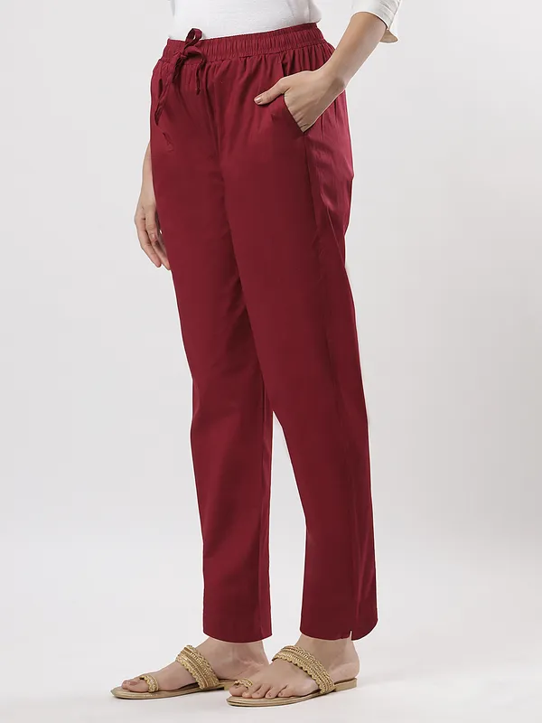 Kohinoorised_Stretchable_Cotton_Pants_With_Drawstring_and_Two_Side_Pockets_(Shrinkage_Free)_Maroon