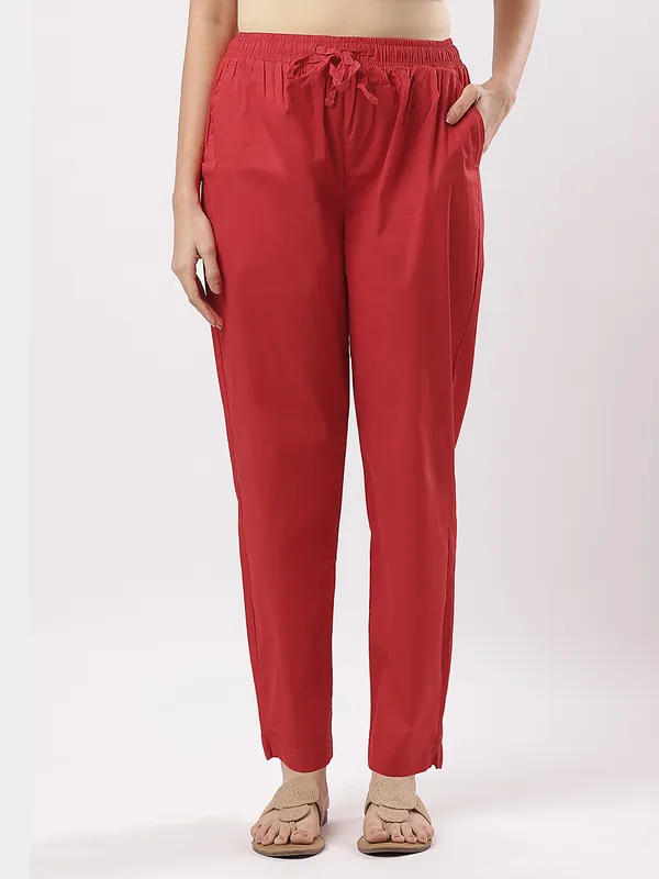 Kohinoorised_Stretchable_Cotton_Pants_With_Drawstring_and_Two_Side_Pockets_(Shrinkage_Free)_Red