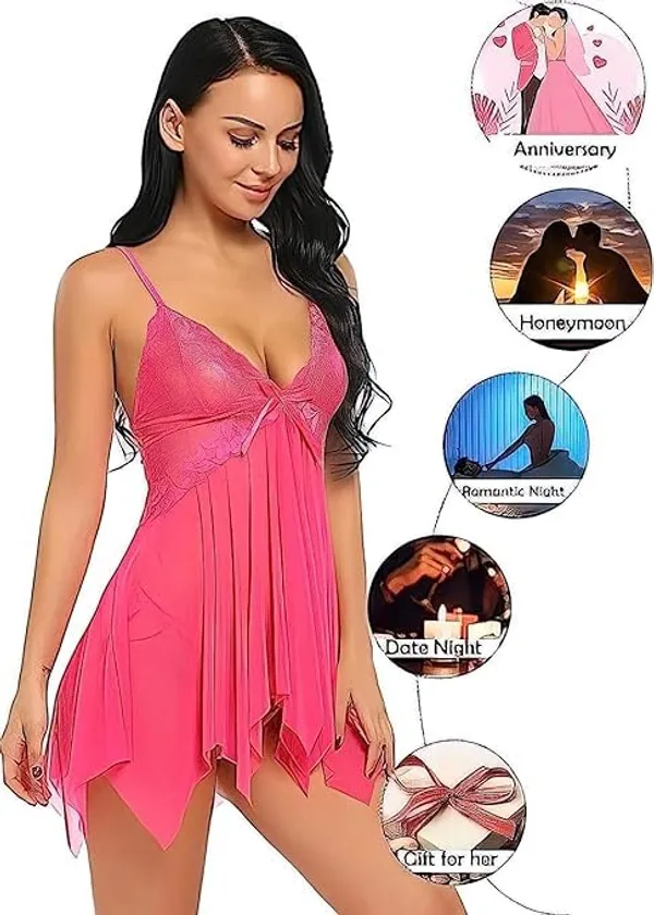 Pink_Soft_Net_Or_Polyester_Babydoll_Lingerie_Set_For_Women