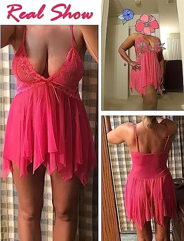 Pink_Soft_Net_Or_Polyester_Babydoll_Lingerie_Set_For_Women