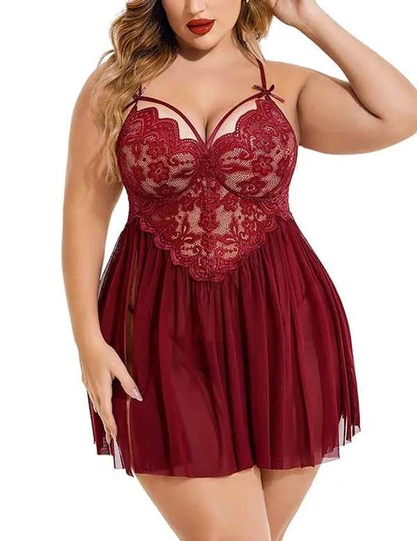 Maroon_Soft_Net_Or_Polyester_Babydoll_Lingerie_For_Women