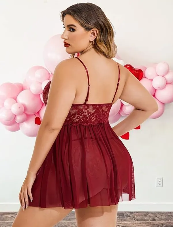 Maroon_Soft_Net_Or_Polyester_Babydoll_Lingerie_For_Women