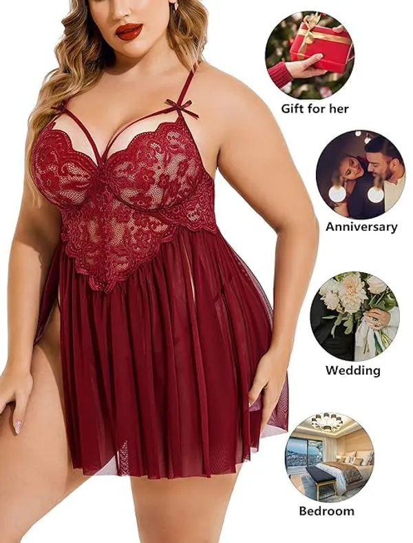 Maroon_Soft_Net_Or_Polyester_Babydoll_Lingerie_For_Women