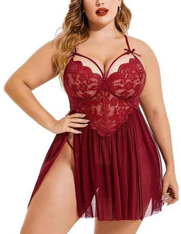 Maroon_Soft_Net_Or_Polyester_Babydoll_Lingerie_For_Women