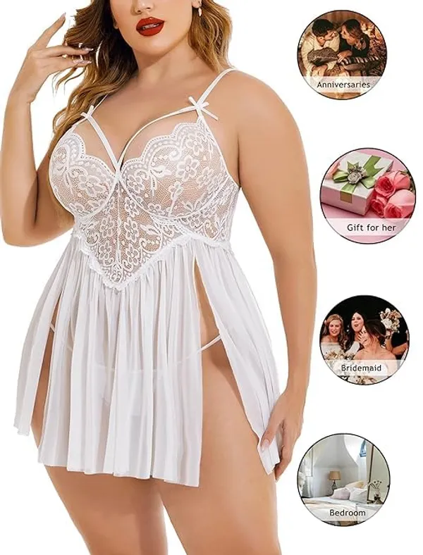 White_Soft_Net_Or_Polyester_Babydoll_Lingerie_For_Women