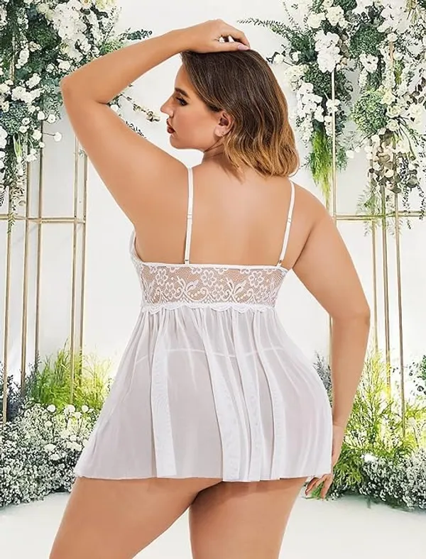 White_Soft_Net_Or_Polyester_Babydoll_Lingerie_For_Women