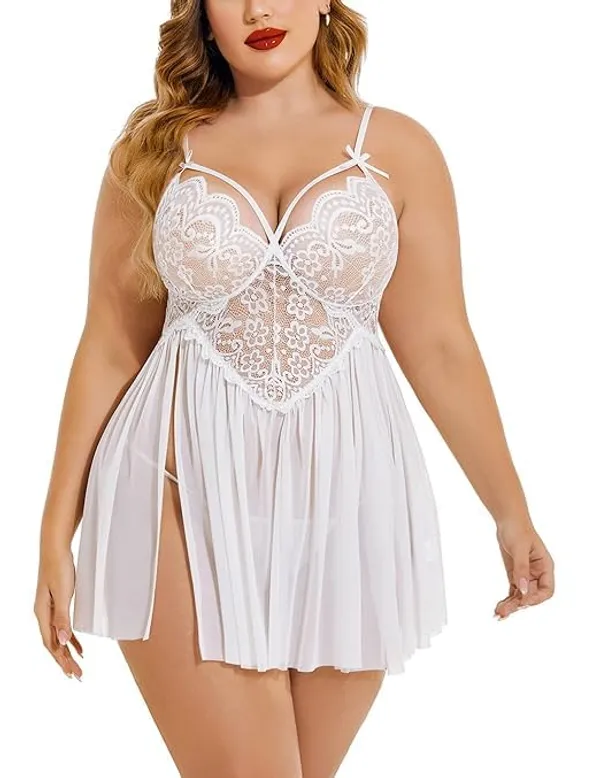 White_Soft_Net_Or_Polyester_Babydoll_Lingerie_For_Women