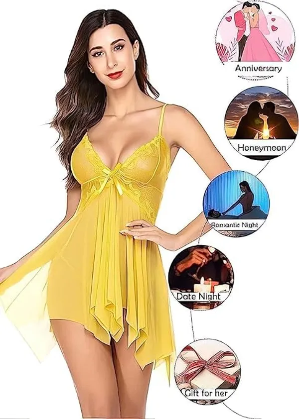 Yellow_Soft_Net_Or_Polyester_Babydoll_Lingerie_Set_For_Women
