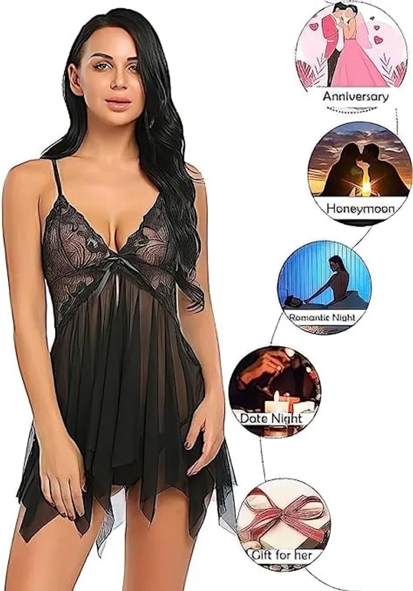 Black_Soft_Net_Or_Polyester_Babydoll_Lingerie_Set_For_Women