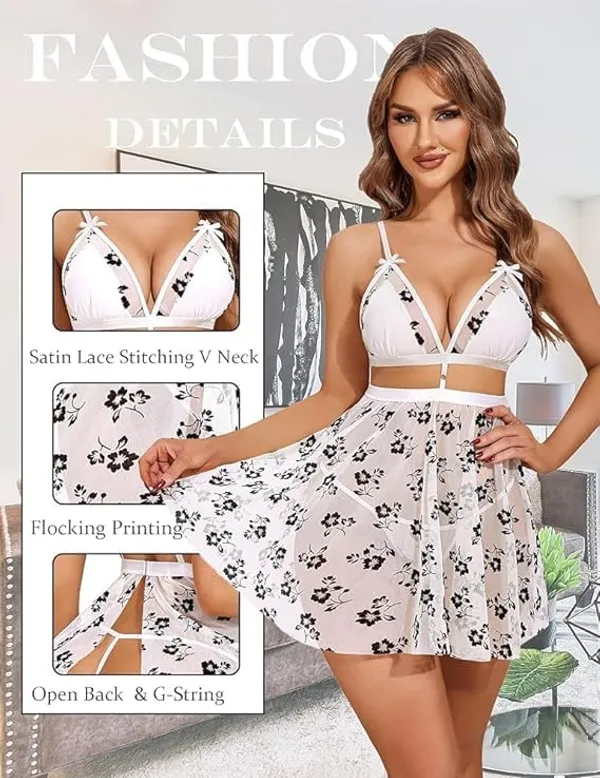 White_Soft_Net_Or_Polyester_Babydoll_Lingerie_Set_For_Women