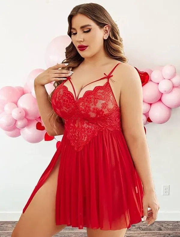 Red_Soft_Net_Or_Polyester_Babydoll_Lingerie_For_Women