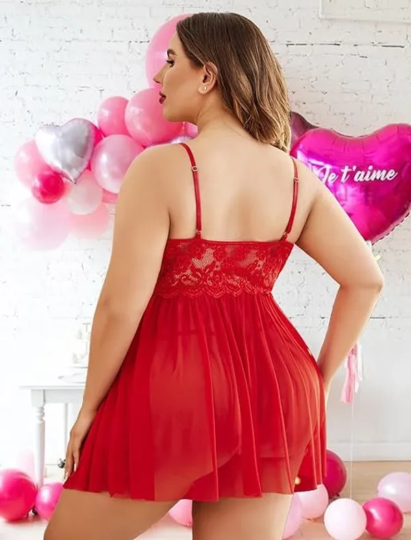 Red_Soft_Net_Or_Polyester_Babydoll_Lingerie_For_Women
