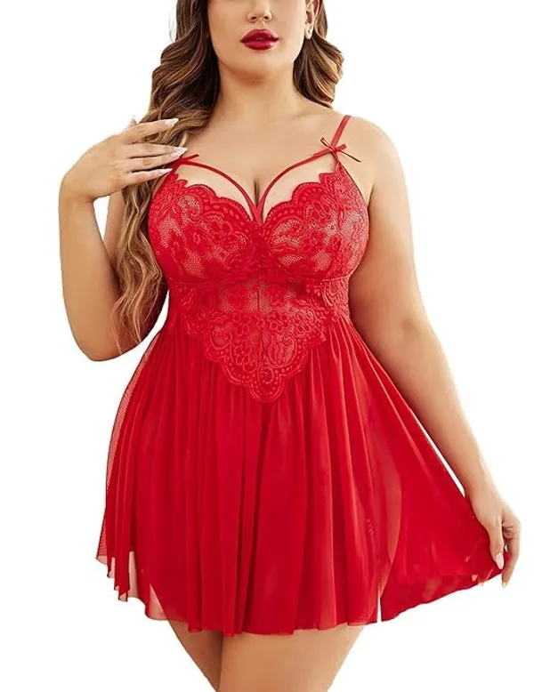 Red_Soft_Net_Or_Polyester_Babydoll_Lingerie_For_Women