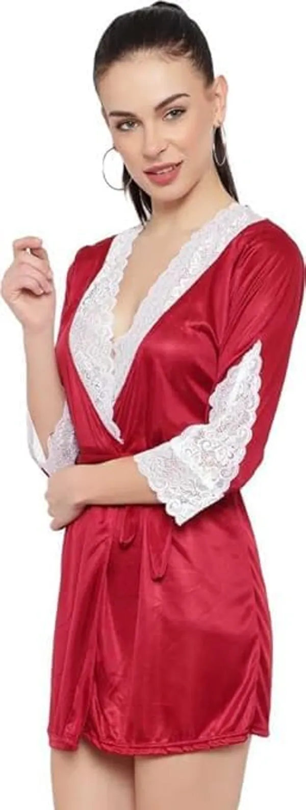 Maroon_Soft_Net_Or_Polyester_Babydoll_Lingerie_Set_For_Women