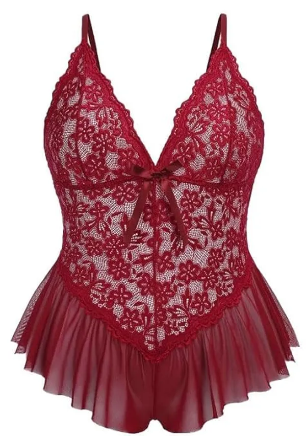 Maroon_Soft_Net_Or_Polyester_Babydoll_Lingerie_For_Women