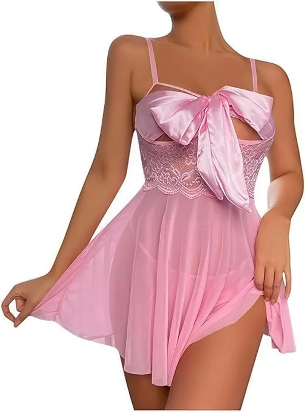 Pink_Soft_Net_Or_Polyester_Babydoll_Lingerie_For_Women