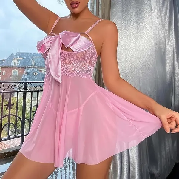 Pink_Soft_Net_Or_Polyester_Babydoll_Lingerie_For_Women