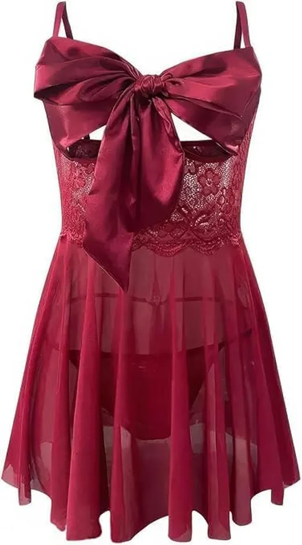 Maroon_Soft_Net_Or_Polyester_Babydoll_Lingerie_Set_For_Women