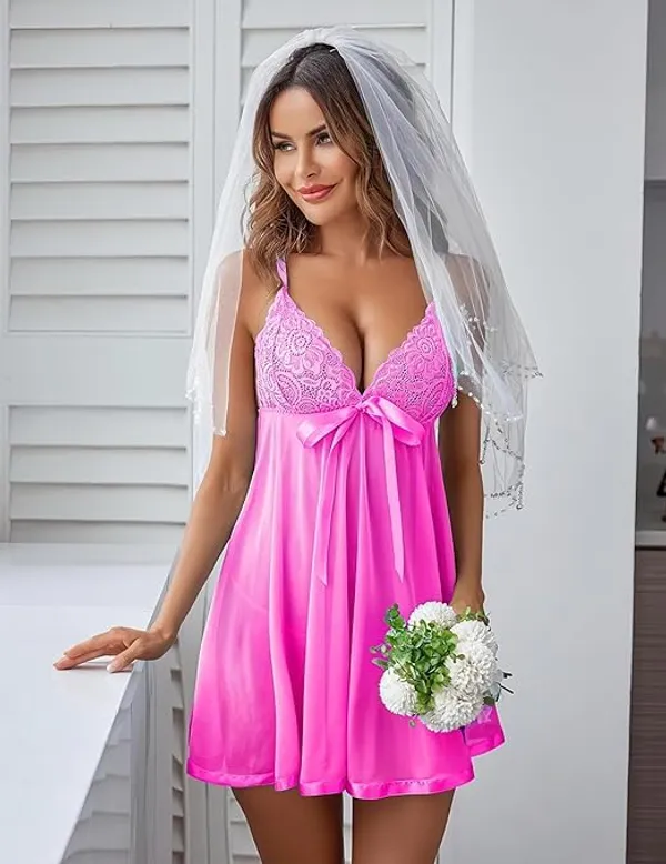 Pink_Soft_Net_Or_Polyester_Babydoll_Lingerie_Set_For_Women
