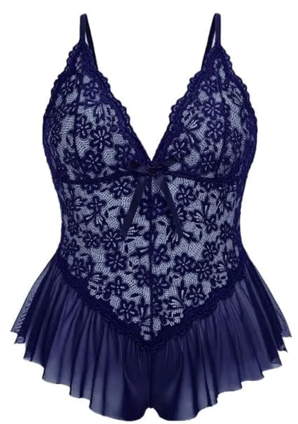 Navyblue_Soft_Net_Or_Polyester_Babydoll_Lingerie_Set_For_Women